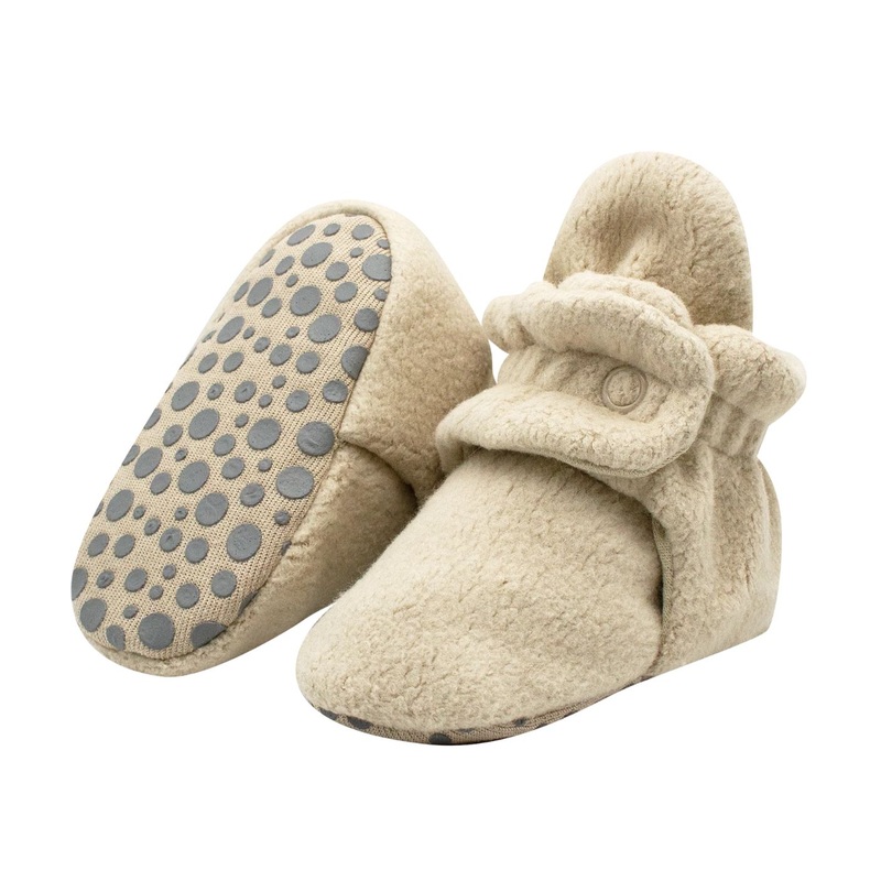 Cozie Fleece Gripper Booties – Khaki by Zutano